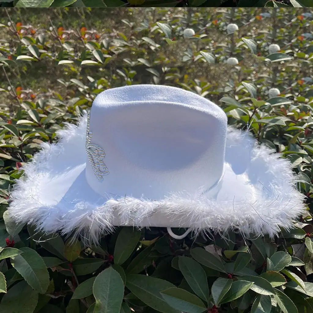 Feather Cowboy Cowgirl Hat with Crown Western Decor Costume Wide Brim Adult