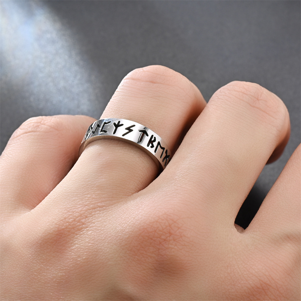 2023 neue Edelstahl Aushöhlen Ring für Männer Frauen Mode Hohl Rune Design Finger Anillo Antiestres Angst Ringe – Detail 10
