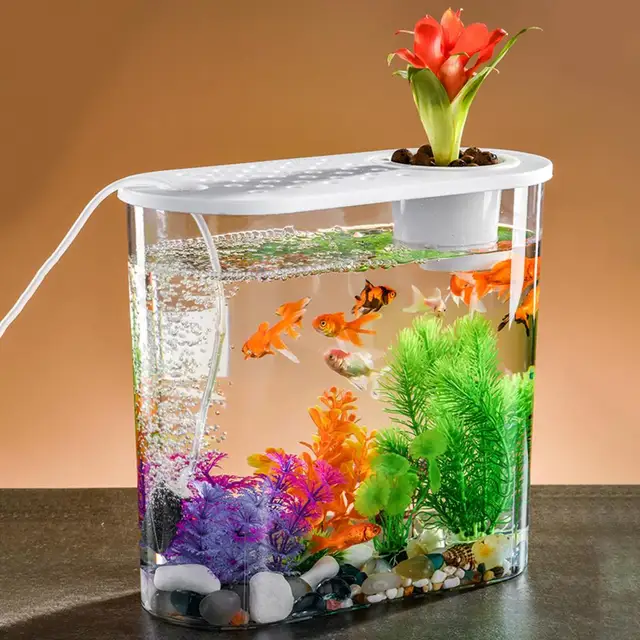 Desktop Aquarium Fish Tank With One Led Light Battery Type Small Tank  Aquarium Supplies 12.5x8.5x10cm
