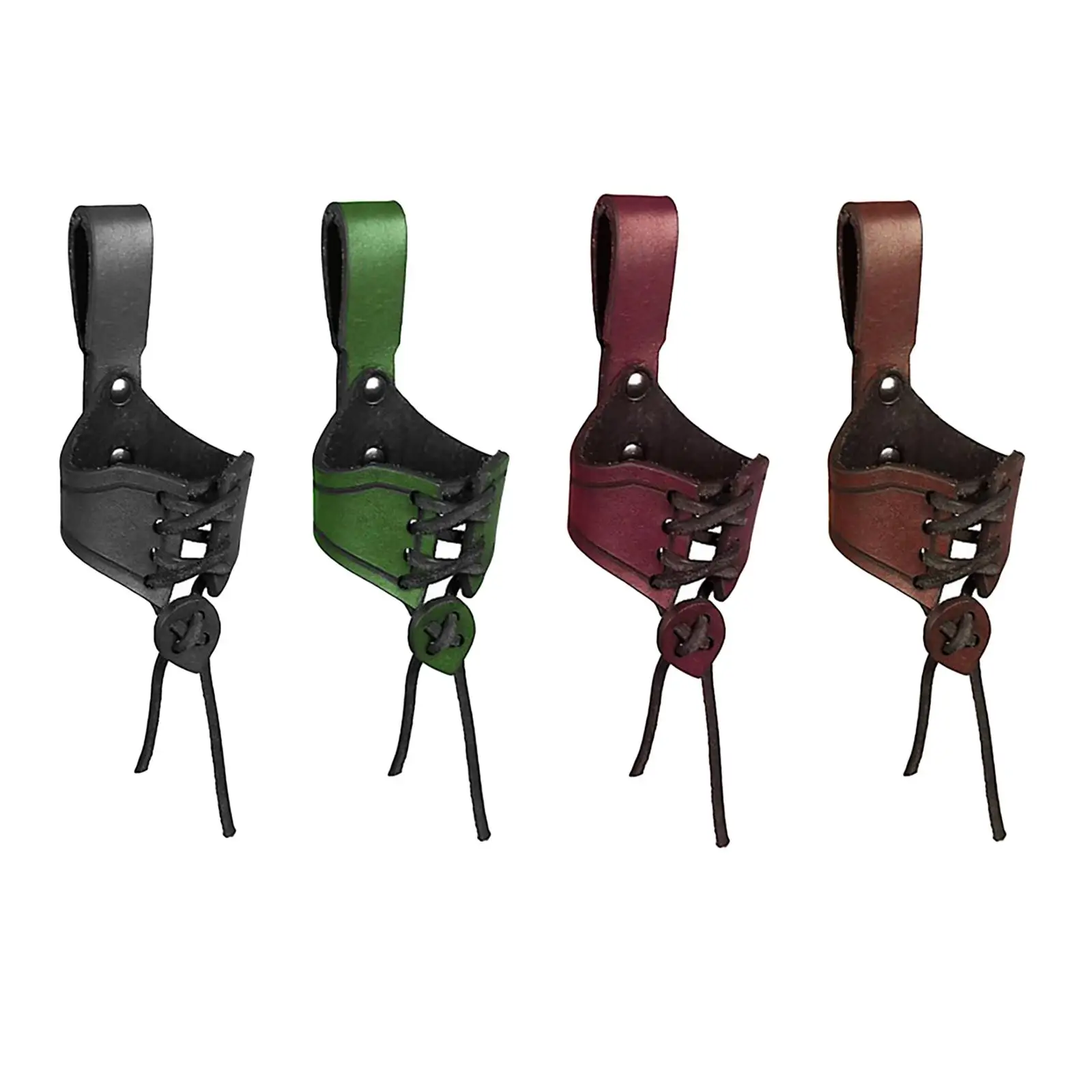 Horn Shape Cup Holder Ox Horn Cup Sleeve with Buckled Loop Beer Holster Leather Belt Attachment Tankard Pocket Foldable