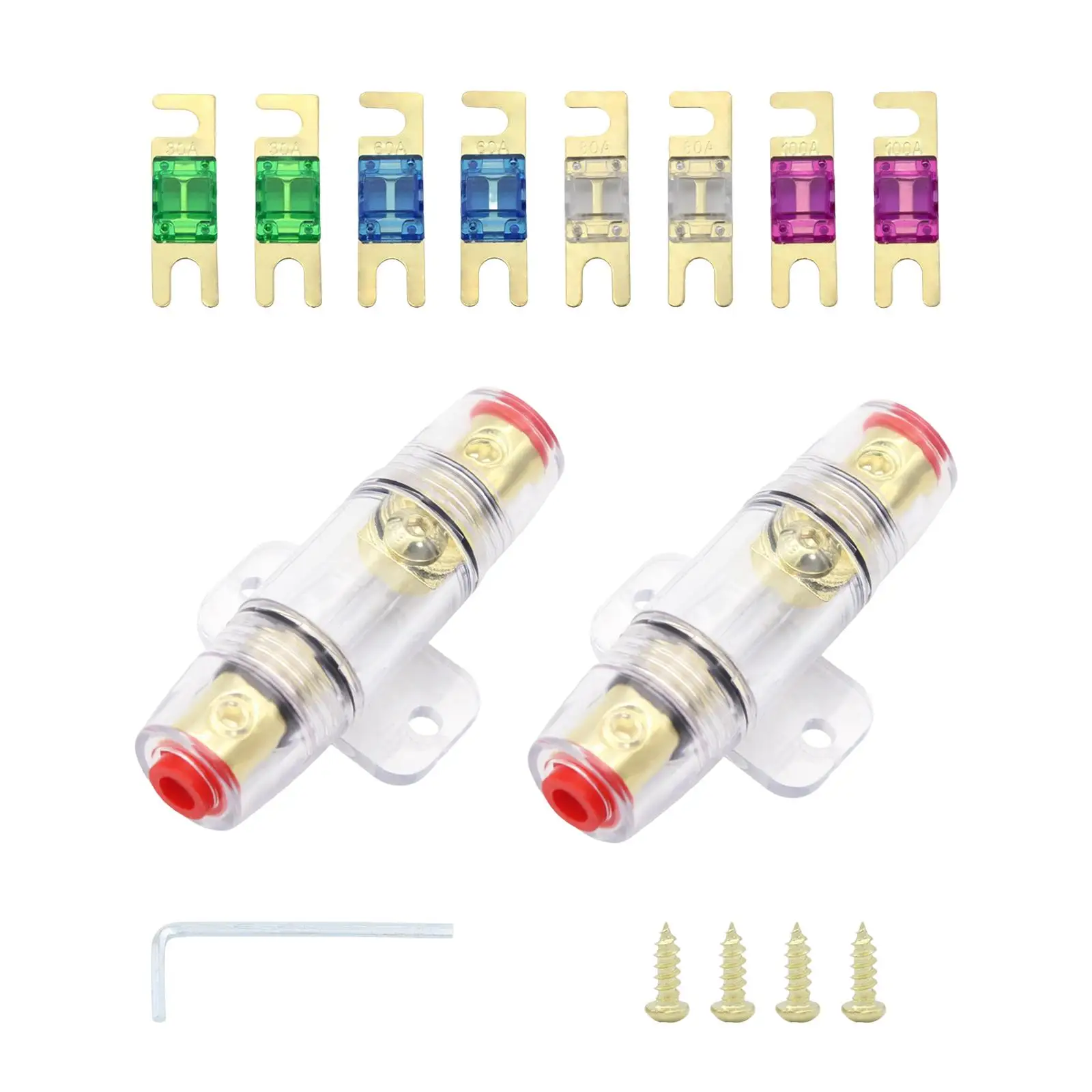 2 Pieces Mini Anl Fuse Holder Set for Car Stereo, Compressor for Car Marine Boat Motor Replacement with 30A 60A 80A 100A Fuses