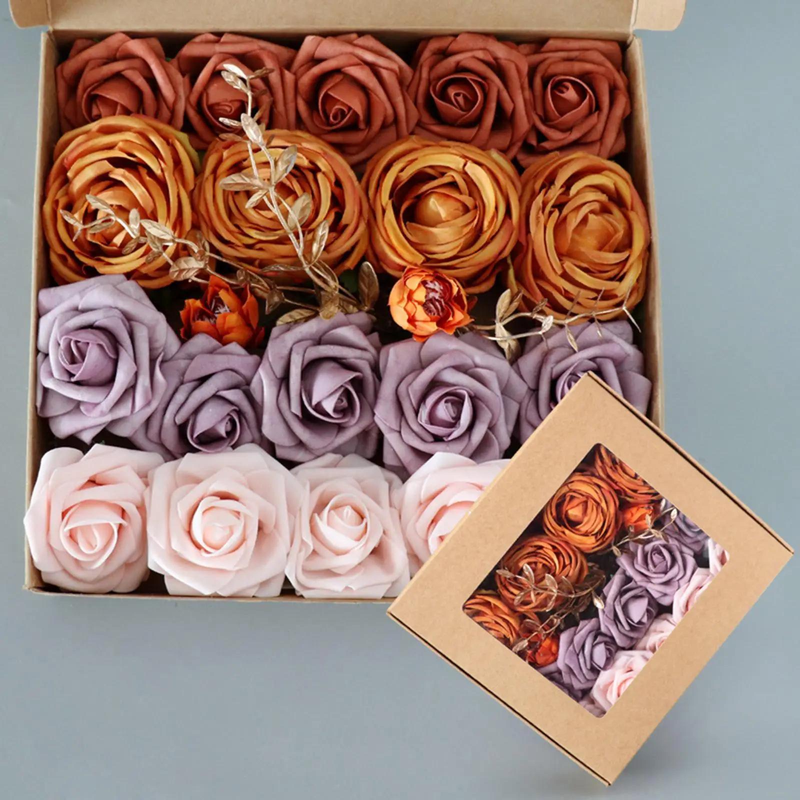 Lifelike Artificial Flowers Box Multiple Use DIY Fake Flower Silk Roses for Home Ornament Centerpieces Wedding Table Chair Decor