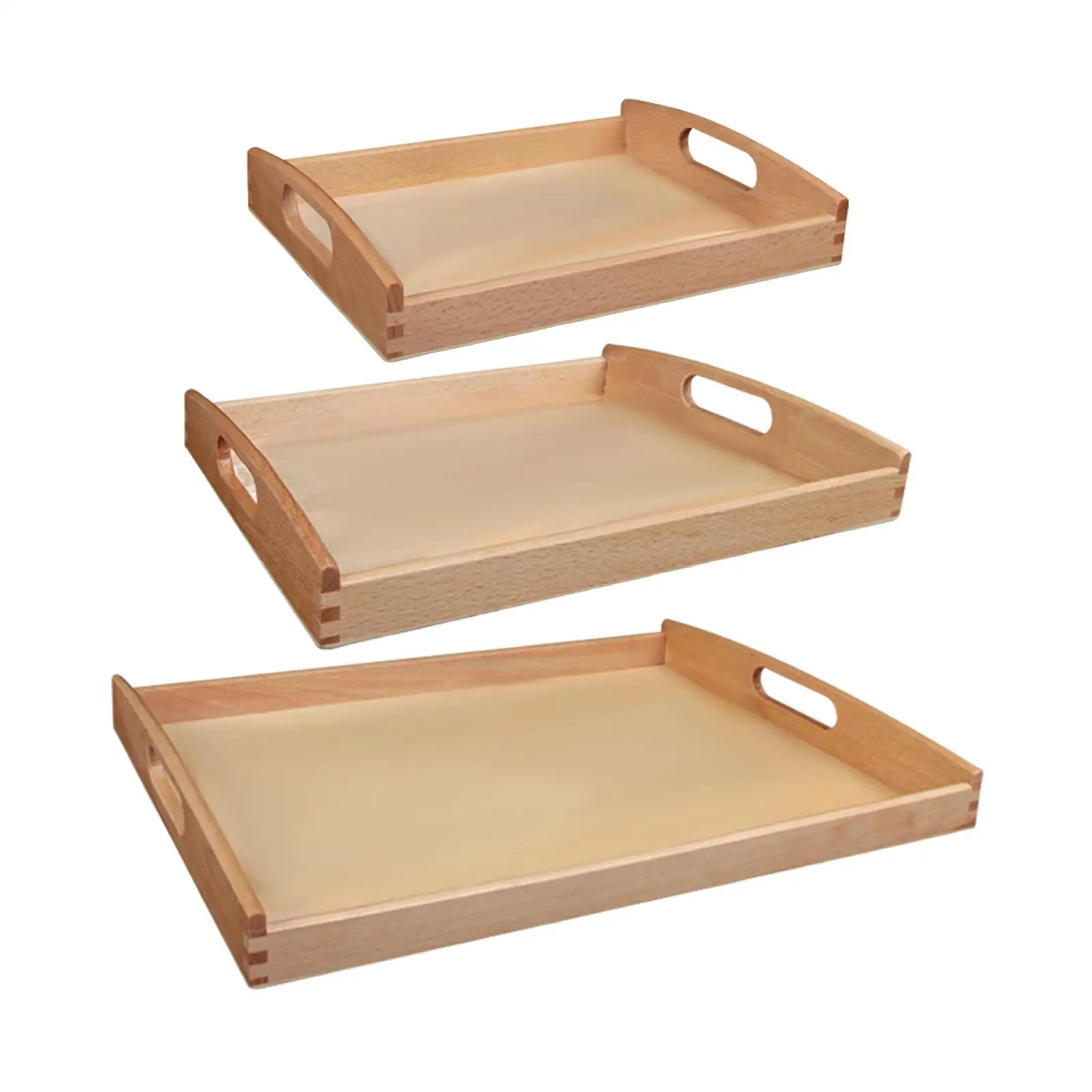 Wooden Serving Trays Education Toys Rectangular Shape Unfinished with Handle for Party Crafts Serving Home Decor