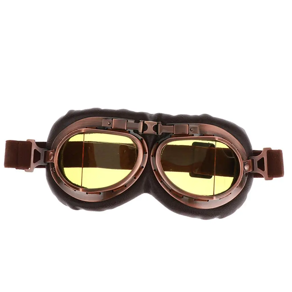 Vintage Racing Adult Moto Motorcycle Goggles Eyewear - (Yellow Lens)