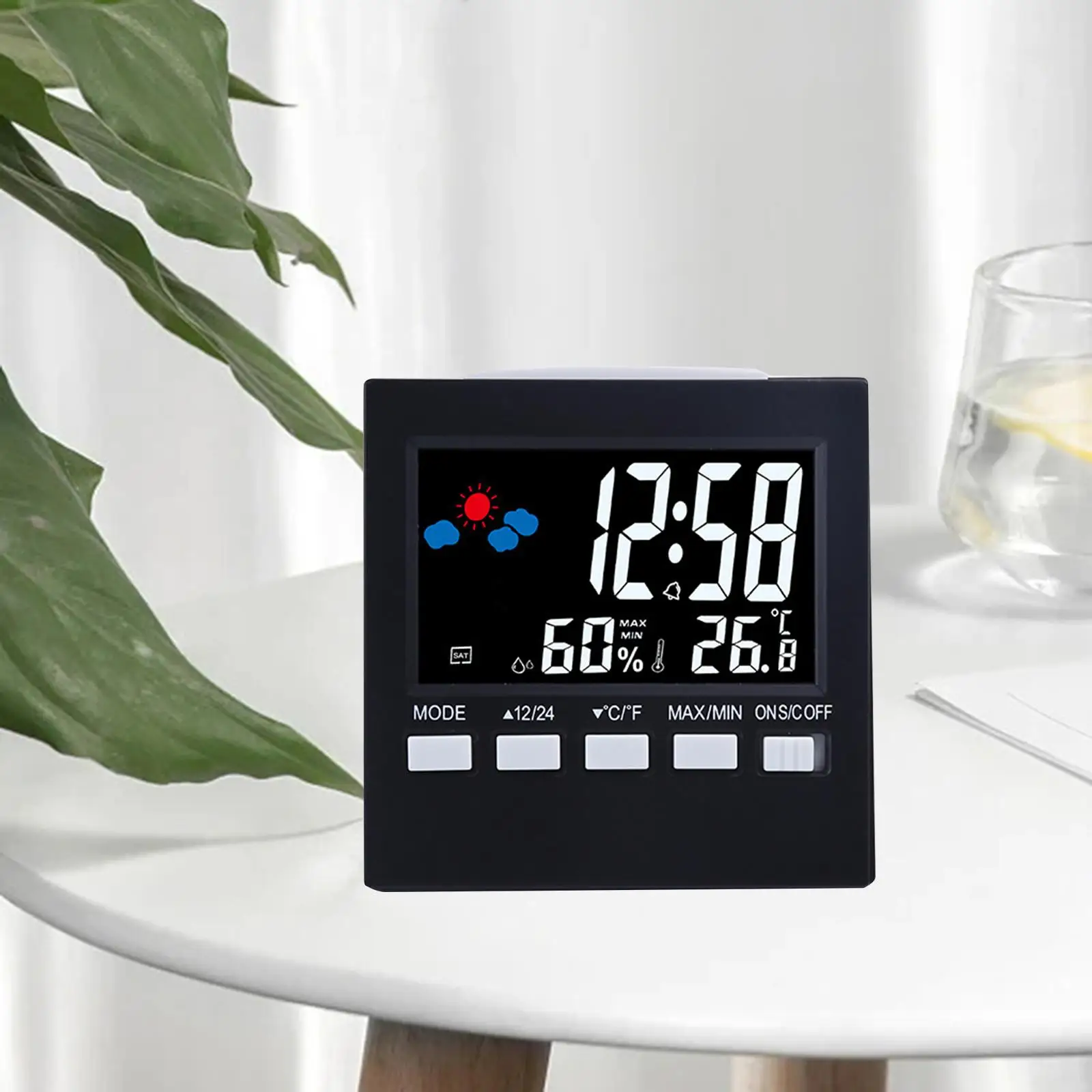 Multifunctional  Clock Large Display Temperature Meter Hygrometer Snooze Desk Clock Calendar 12/24H for Office Bedroom Home