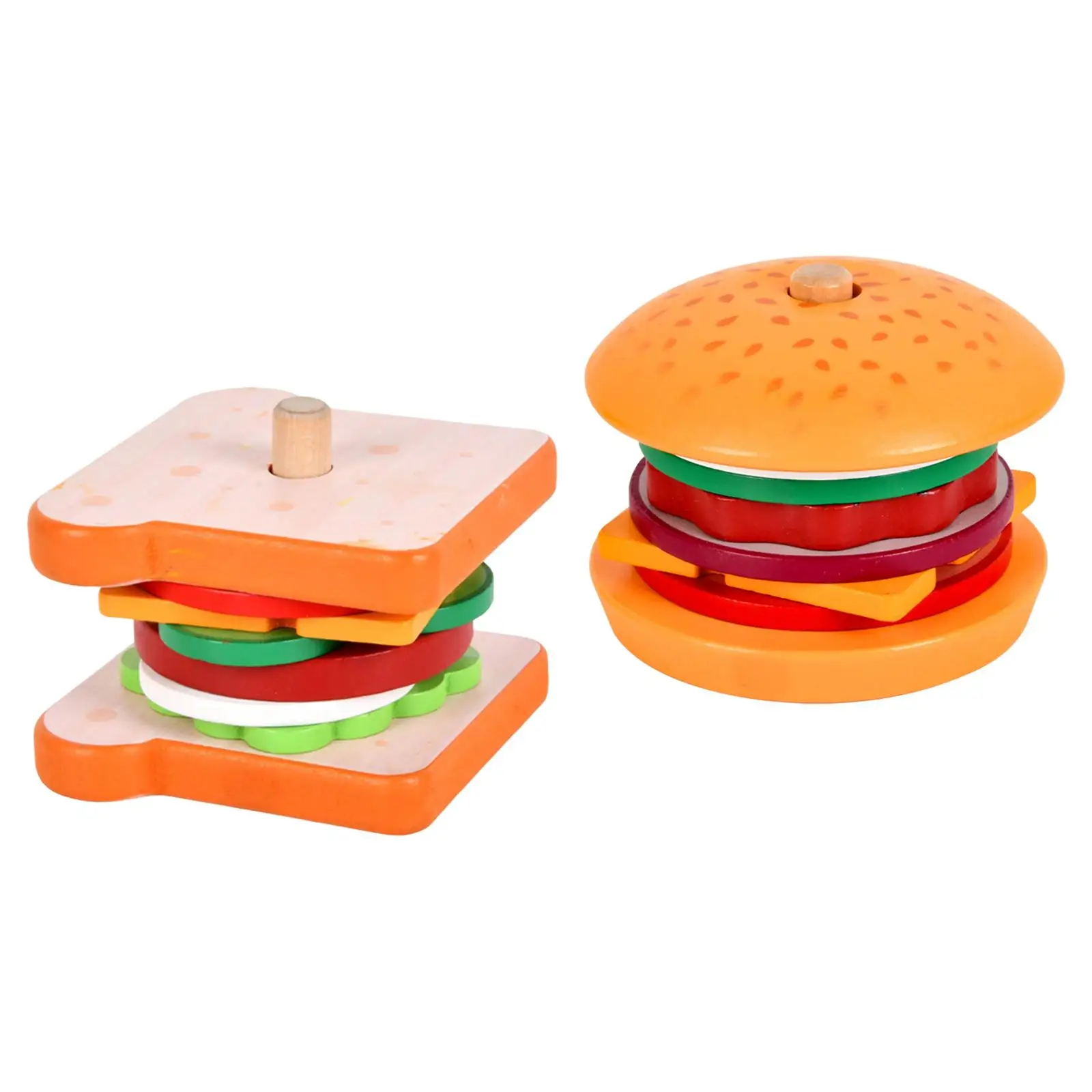 Pretend Food Stacking Wooden Toy with Order Cards Learning Activity Matching Fine Motor Skills Game