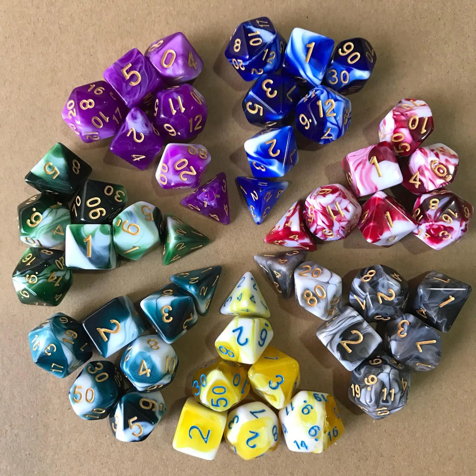 Pack of 7 Polyhedral Dices Set Party Toys D8 D10 D12 D20 with Pouch for MTG RPG Role Playing Table Games Classroom Accessories