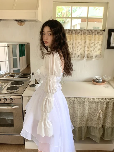 CHEERART White Tulle Corset Birthday Dress For Women 2023 Summer Backless  Lantern Sleeve Long Maxi Dress