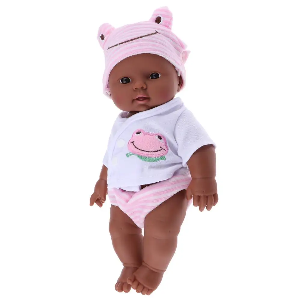 30cm Real Life Newborn Doll Vinyl African Newborn Infant In Clothes Pink