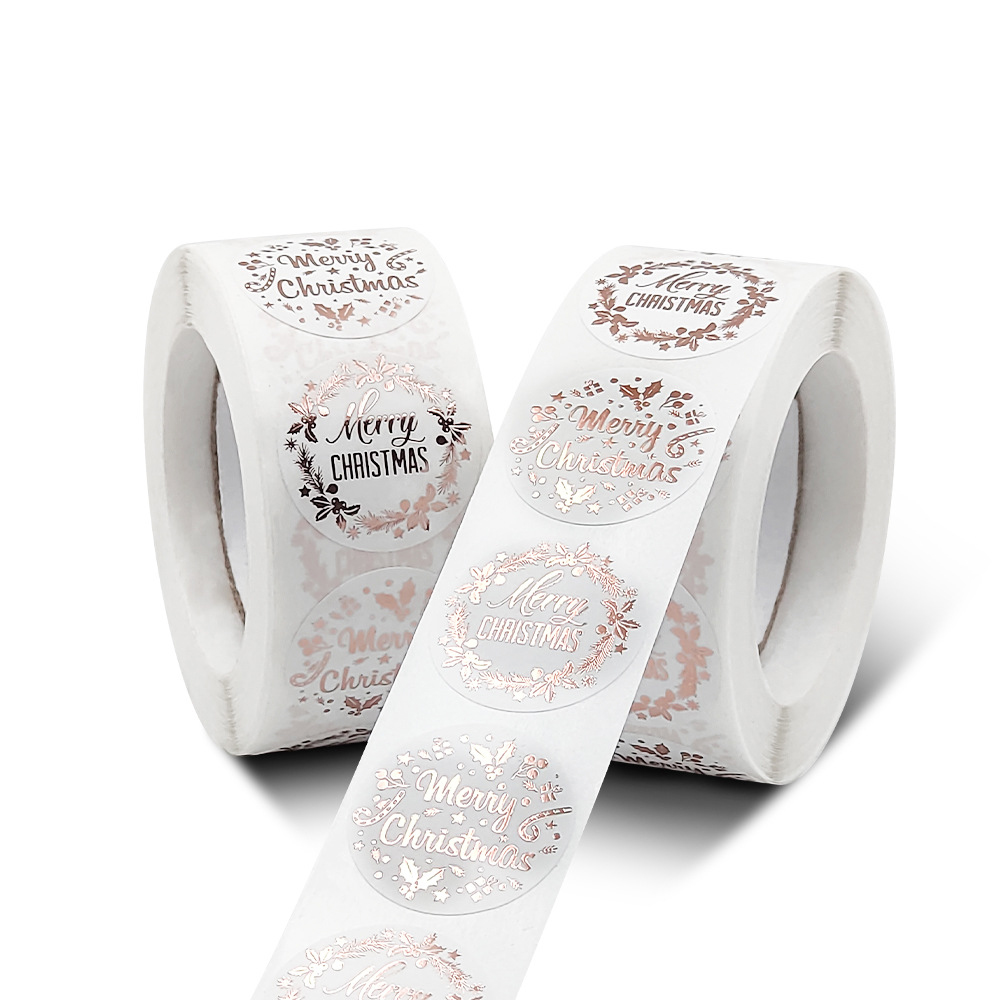 100–500 Stück 2,5 cm Frohe Weihnachten, Roségold, rund, Laser-Geschenksiegel, Siegelaufkleber mit wasserfestem Hochzeits- und Urlaubsetikett – Detail 2