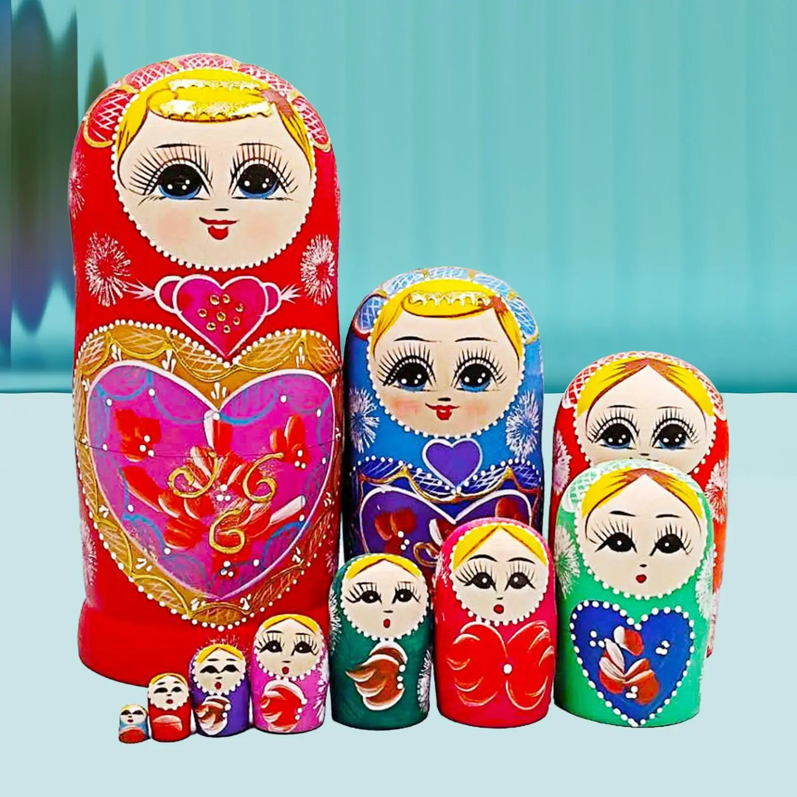 10x Wooden Matryoshka Dolls Holiday Traditional Beautiful Handpainted Decor