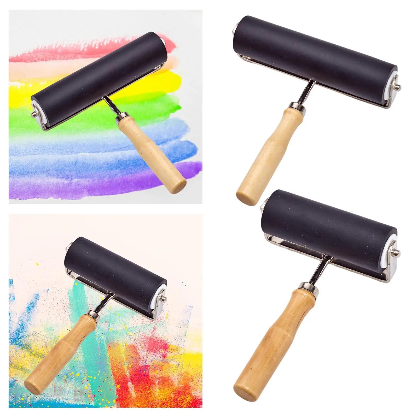 Heavy Duty Rubber Roller Stamping Tool Wood Handle Painting Printmaking Glue