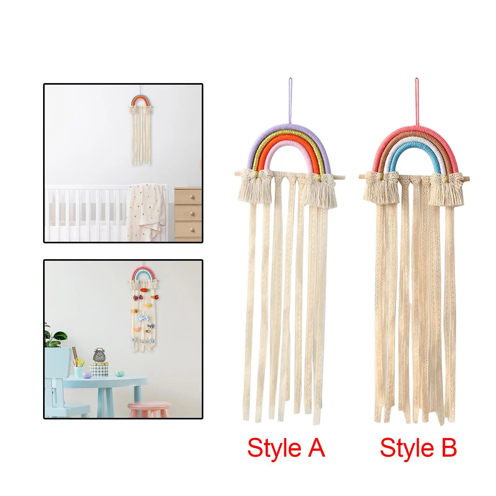 Macrame Hair Bows Holder for Girls Hair Accessories Display Stand Hanging Hair Clips Hanger for Nursery Room Home Decor Wall Art