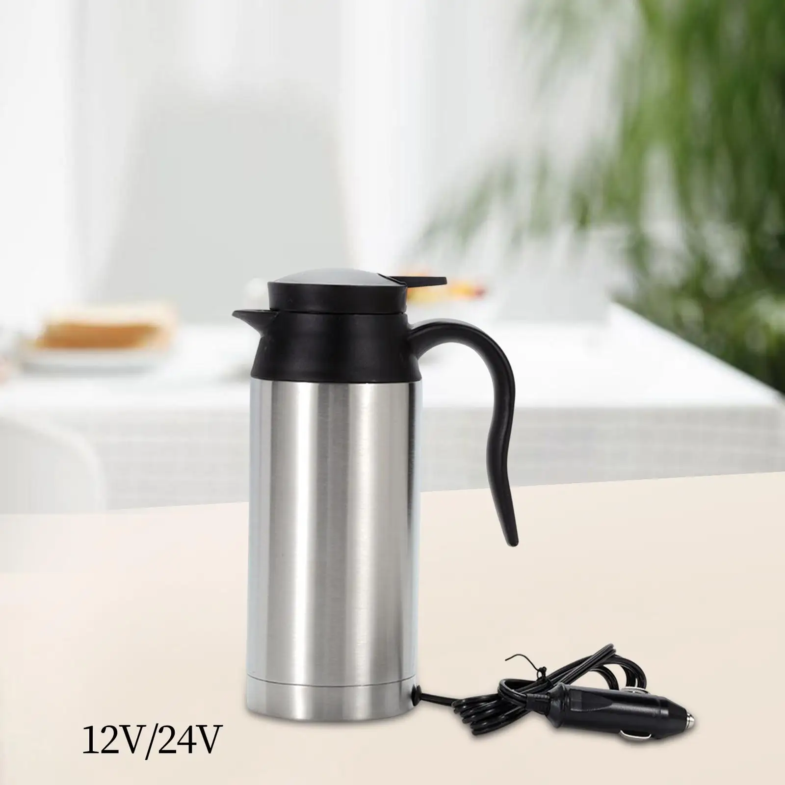 Portable 750ml Stainless Steel Electric Car Kettle Heating Cup Easily Clean ,Good Sealing Performance to Keep Water Warm