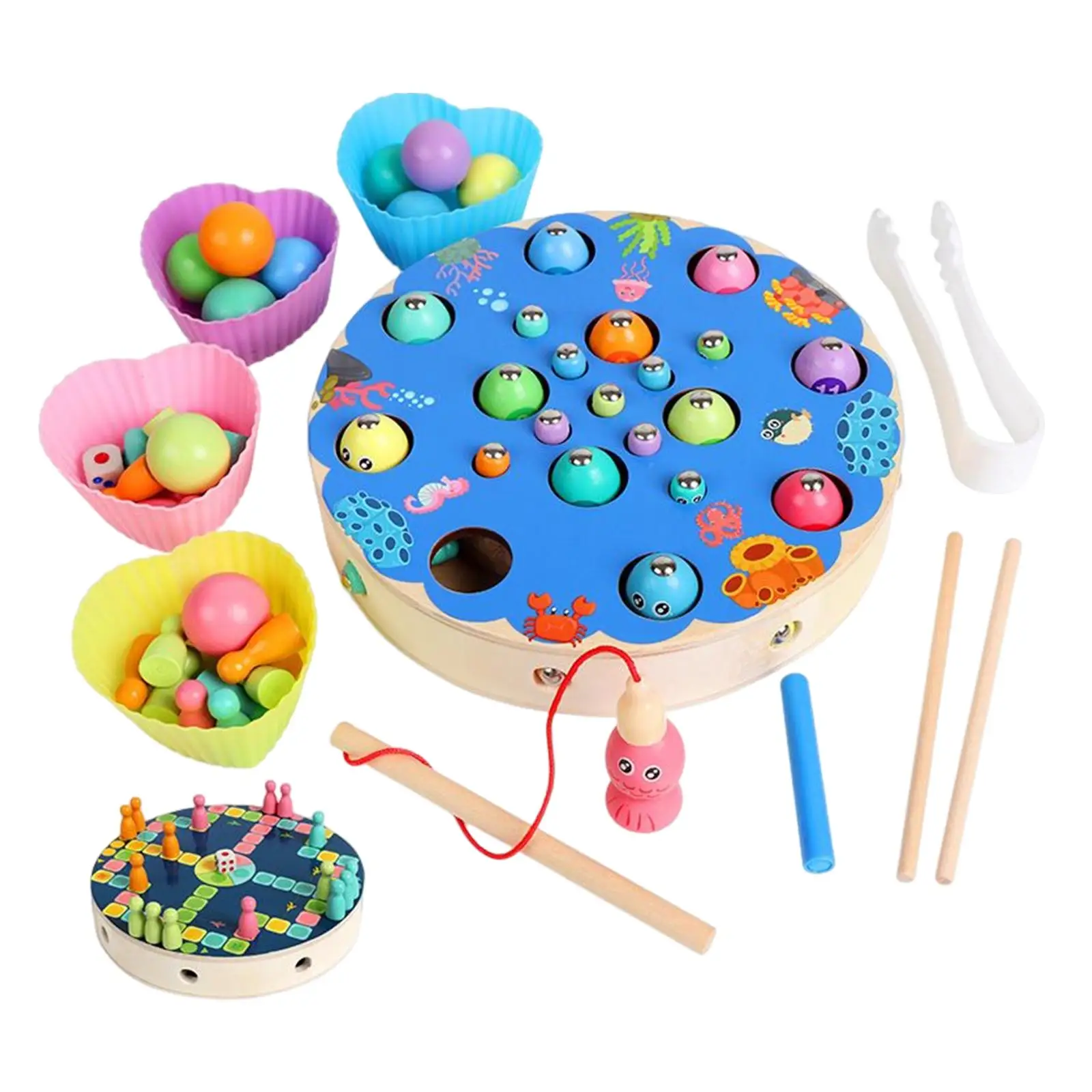 Multicolor Montessori Toys Clamp Color Recognition Educational Chopsticks Wooden Fishing Game for Game Indoor Outdoor Gift