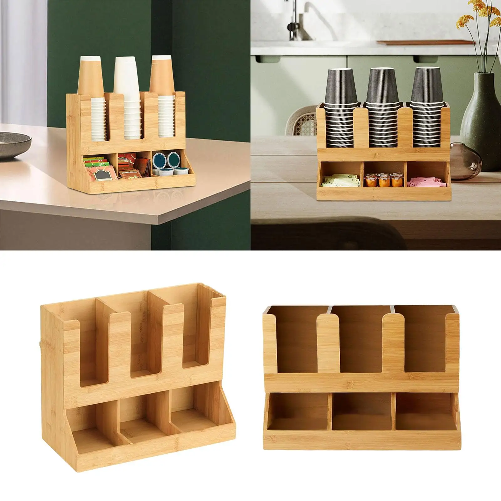 Wood Coffee Station Organizer with Compartment Coffee Condiment Service Tray for Coffee accessories Cups