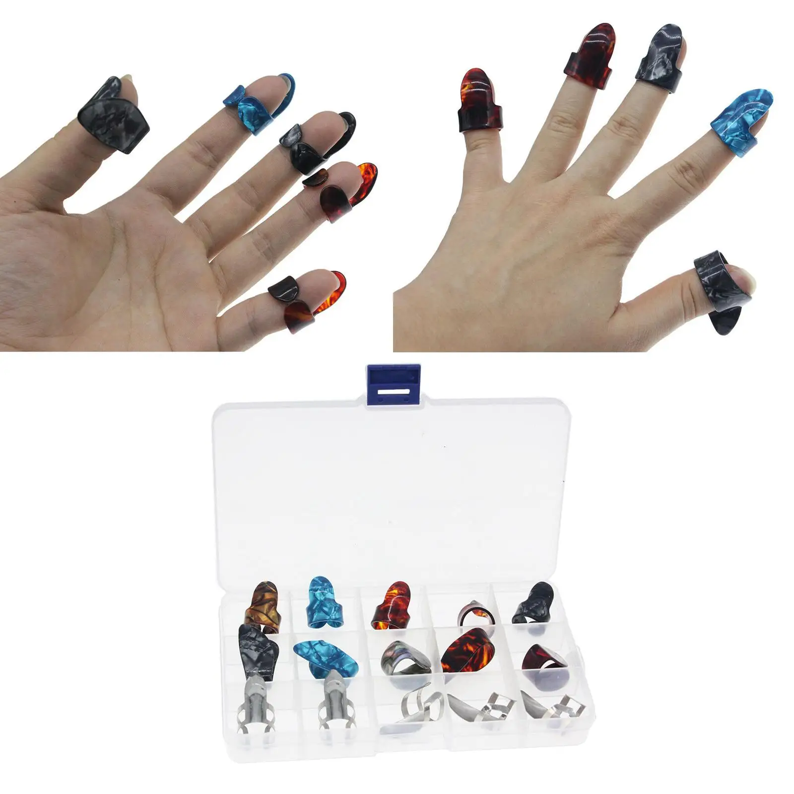 Guitar Accessories ,Including 10pcs Plastic Thumb Finger Picks , Picks, with Grid Case Storage