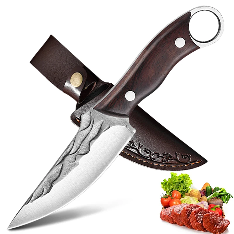 Cuchillo de cocina para deshuesar, cuchillo de caza al aire libre, cuchillo forjado hecho a mano, cuchillo militar, bueno para acampar, supervivencia al aire libre