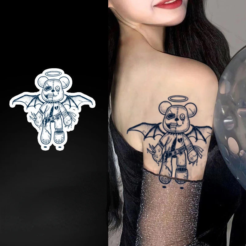 Muñeca de oso Demonio Negro oscuro para mujer y hombre, tatuajes temporales  de zumo a prueba de agua, cuerpo, brazo, muslo, tatuajes falsos, 2022| | -  AliExpress