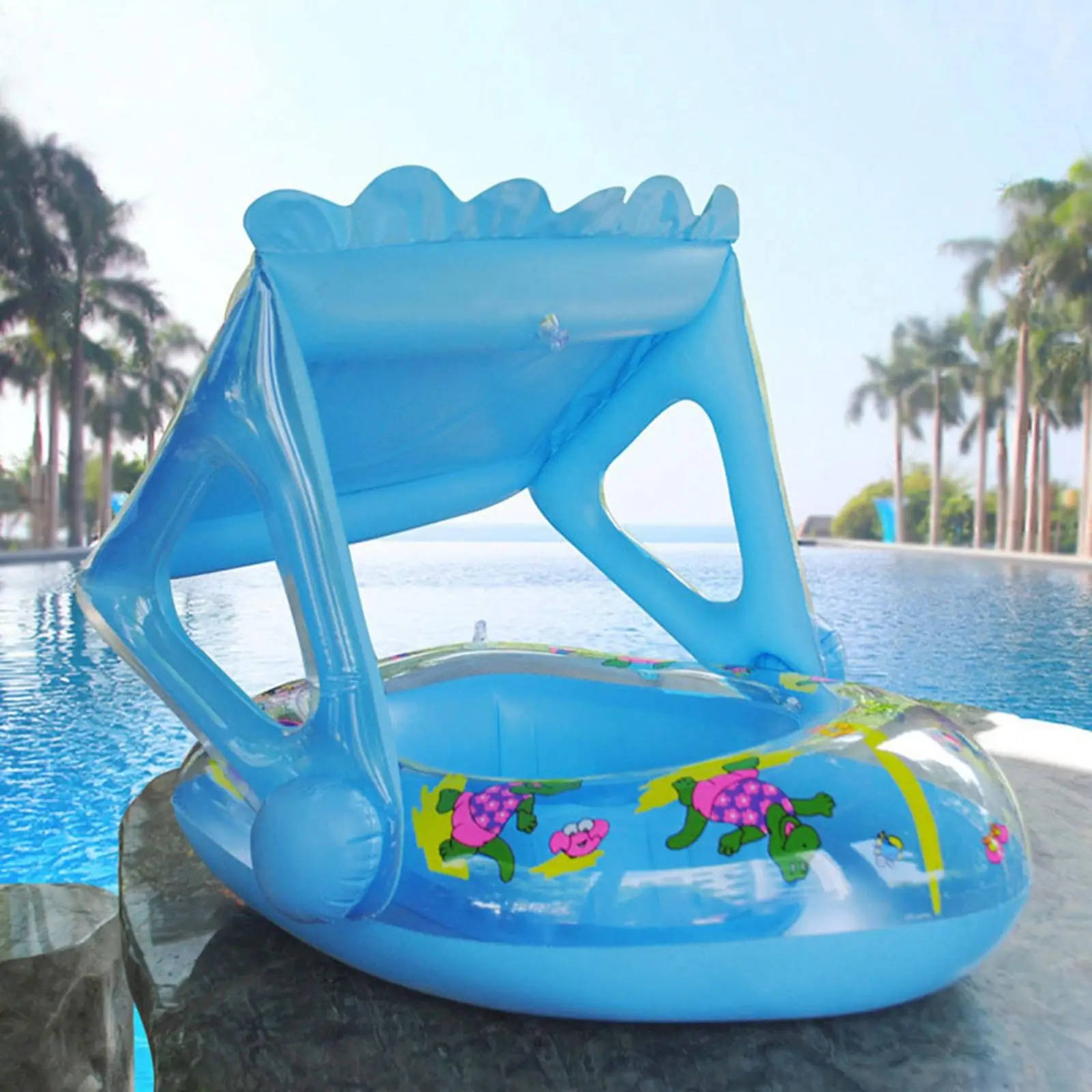 Kids Float Rings with Canopy Learn Swim Bathtub Toys Swimming Float with Sunshade for Kids Children Boys and Girls