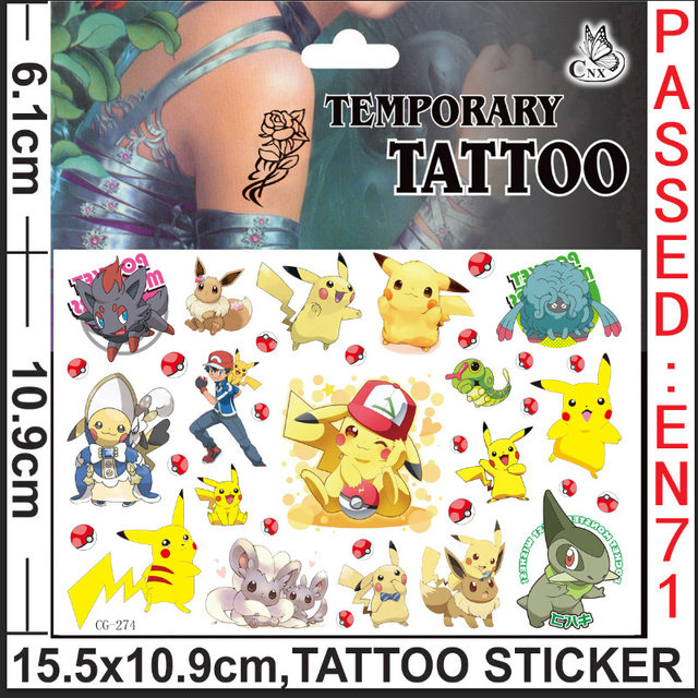 temporary tattoo Pokémon Pikachu tatuaggi temporanei Pokemon stickers