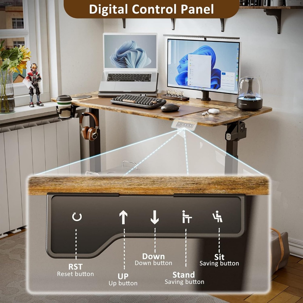 Description Picture 6 of itemElectric Adjustable Height Desk Table Computer Desks Standing Desk - Stand Up Desk With Splice Board 48 X 24 Inches Furniture