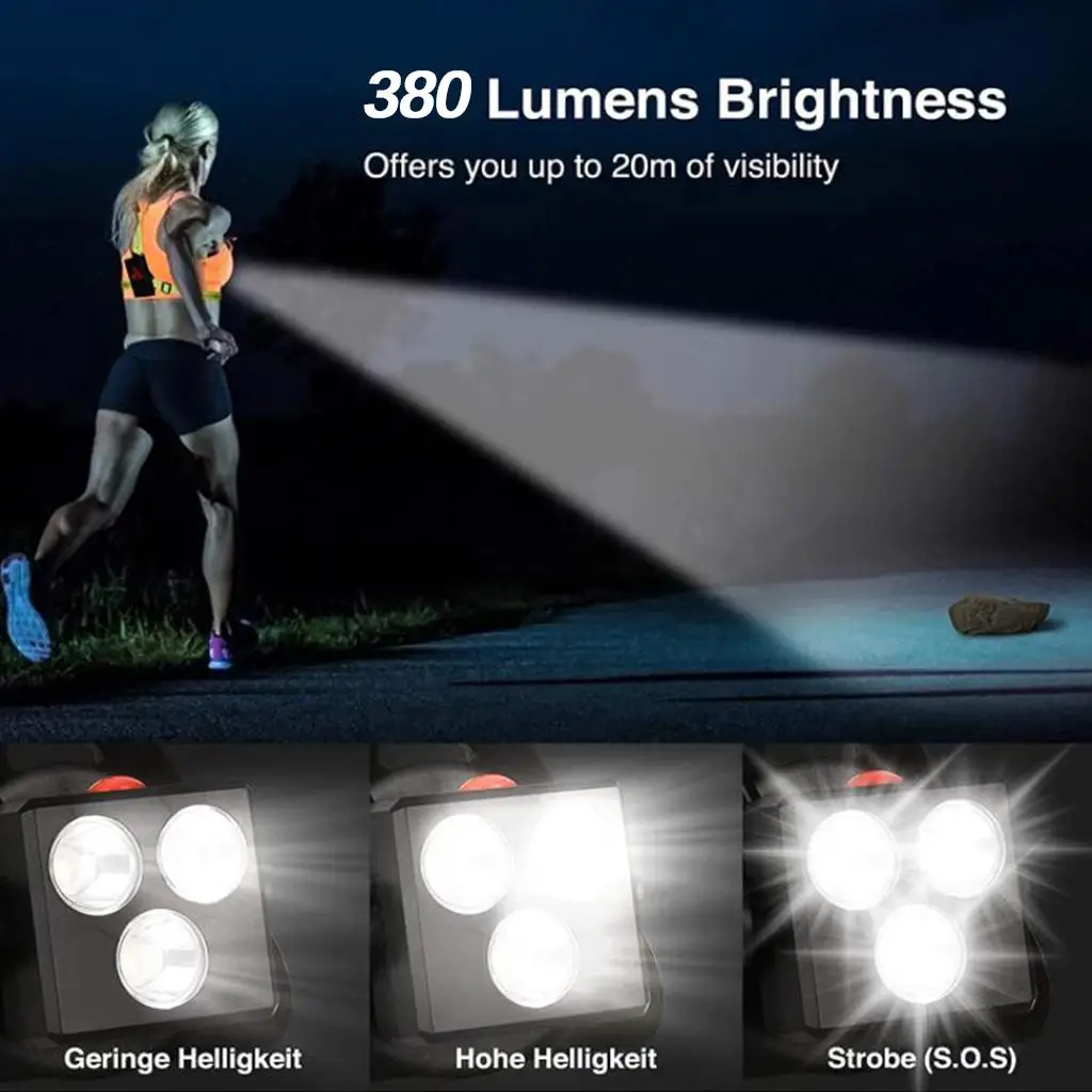 Running Light USB Rechargeable LED Chest 80 Lumens Night Light Warning Lamp 2000 mAh Battery Flashlight for Fishing, Outdoor