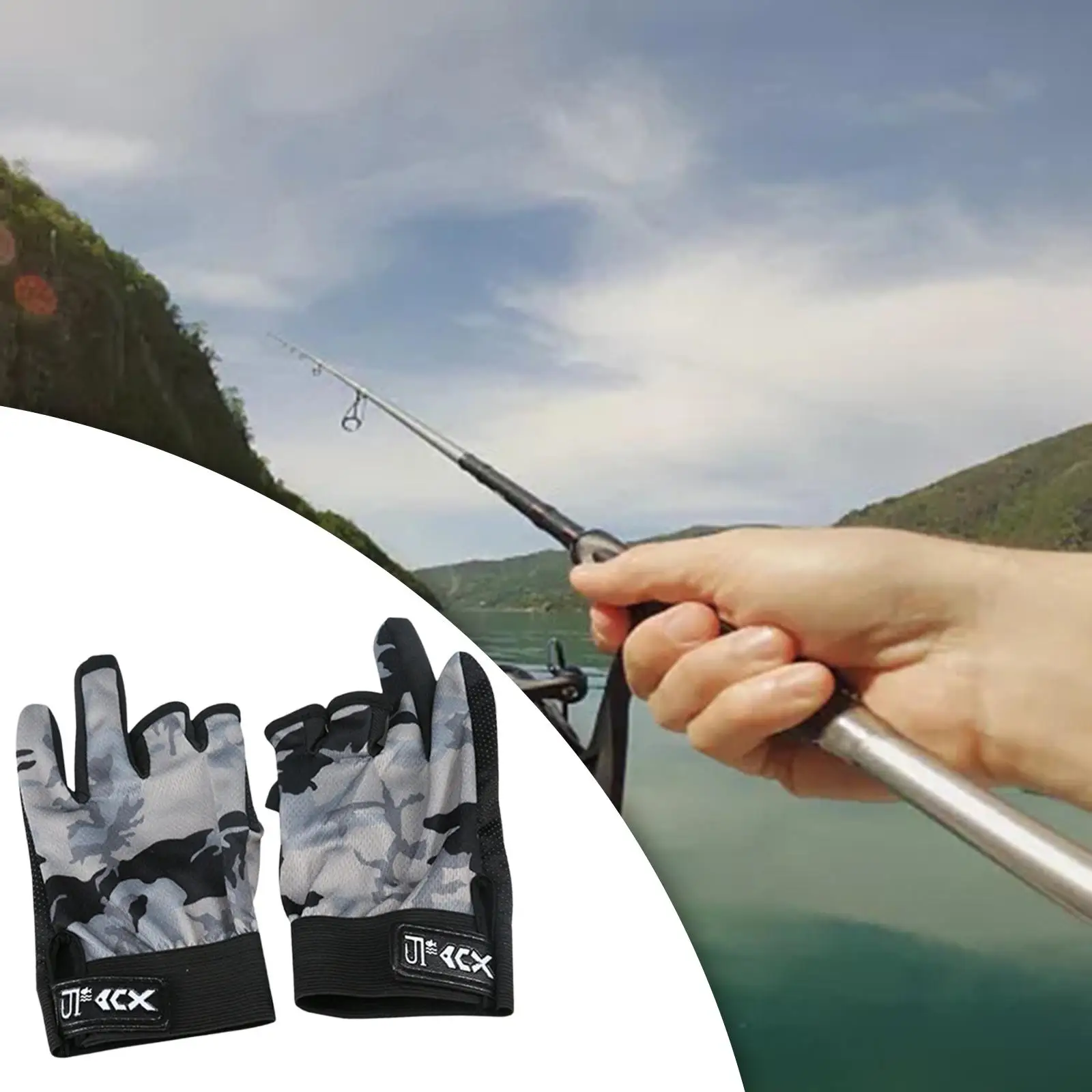  Cut Fishing Gloves  Skidproof 3 Fingerless  Anti-Slip for Photography Outdoor Sports Camping Hiking Cycling