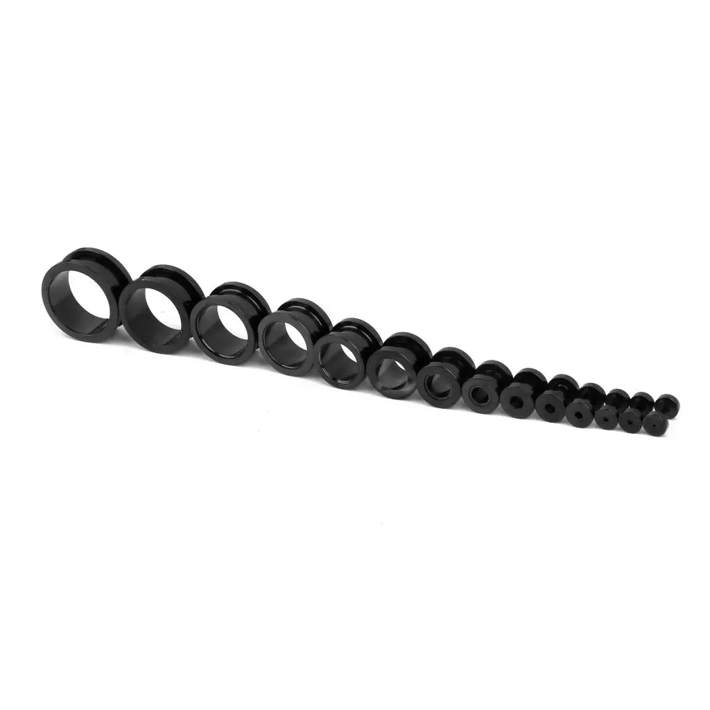 Stainless Steel Ear Studs Meat Tunnel Stretcher Expander Set 14pcs Black