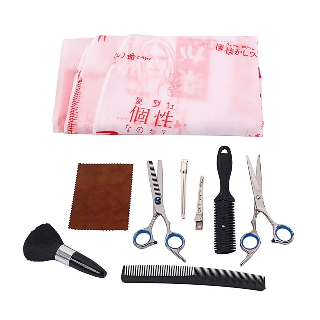 9Pcs Barber Hair Cutting Thinning Scissors Set Clips Brush Set for Home