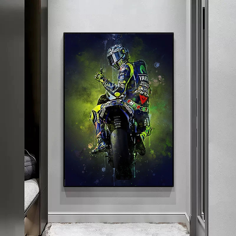 Sports Car Racer Portrait HD Print Wall Art Prints And Paintings`Watercolor Motorcycle Racer Valentino Rossies Canvas Poster