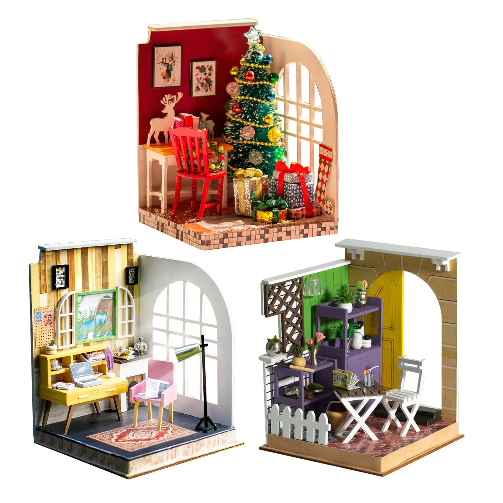 Wooden DIY Miniature Dollhouse Toy 3D Building Puzzle for Toddler Girls Boys Adults New Year Gifts