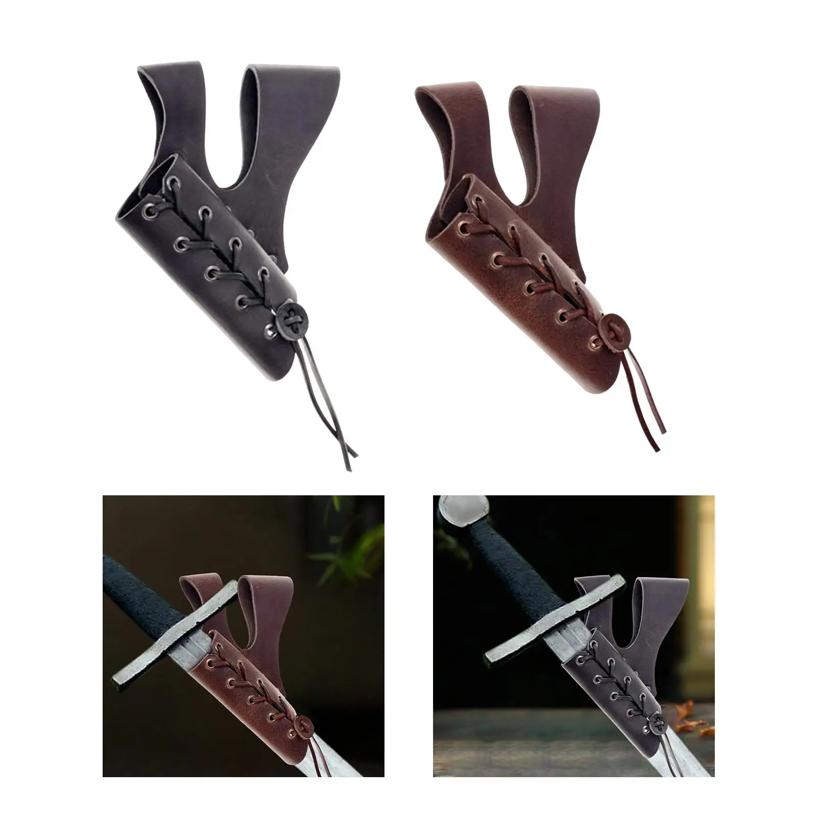 PU Leather Medieval Rapier Sword Frog Scabbard Belt Hanger for Assassin Stage