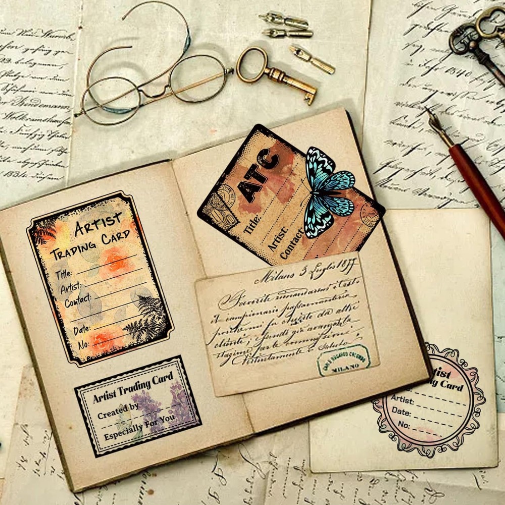 Klare Stempel mit ATC-Rahmen-Hintergrund für DIY-Scrapbooking, 29,7 x 21 cm, Künstler-Sammelkarten, transparente Silikon-Stempelsiegel für die Kartenherstellung – Detail 4