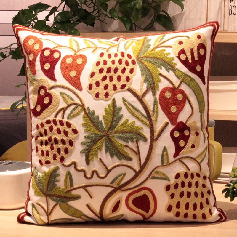 Vintage Amerikanische Stickerei Kissen Abdeckung Pflanze Blume Kissen Fall Wohnkultur Baumwolle Kissen Fall Wohnzimmer Schlafzimmer Sofa – Detail 9