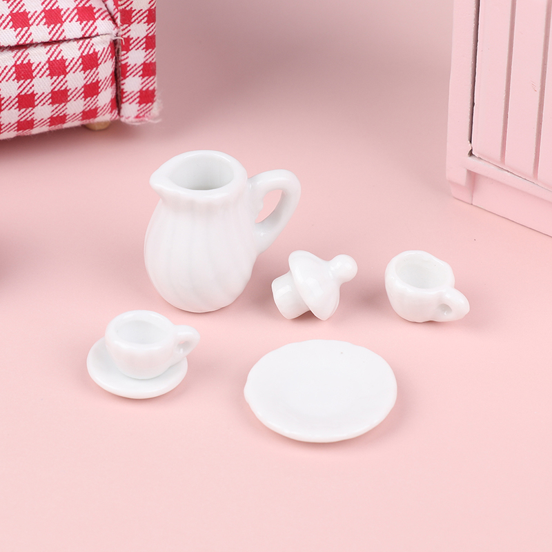 1Set Ceramic Scale 1:12 Doll House Miniature Porcelain Tea Cup Set Tableware Kitchen Dollhouse Teapot DIY Toys