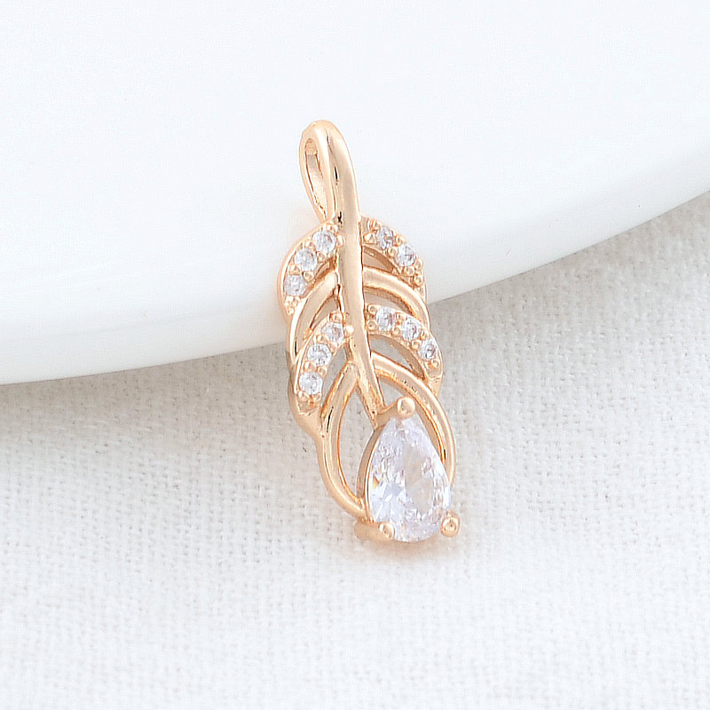 6pcs 8x20mm 14k echt vergoldet und Zirkon feder Charms Anhänger Schmuck herstellung liefert DIY Zubehör – Detail 8