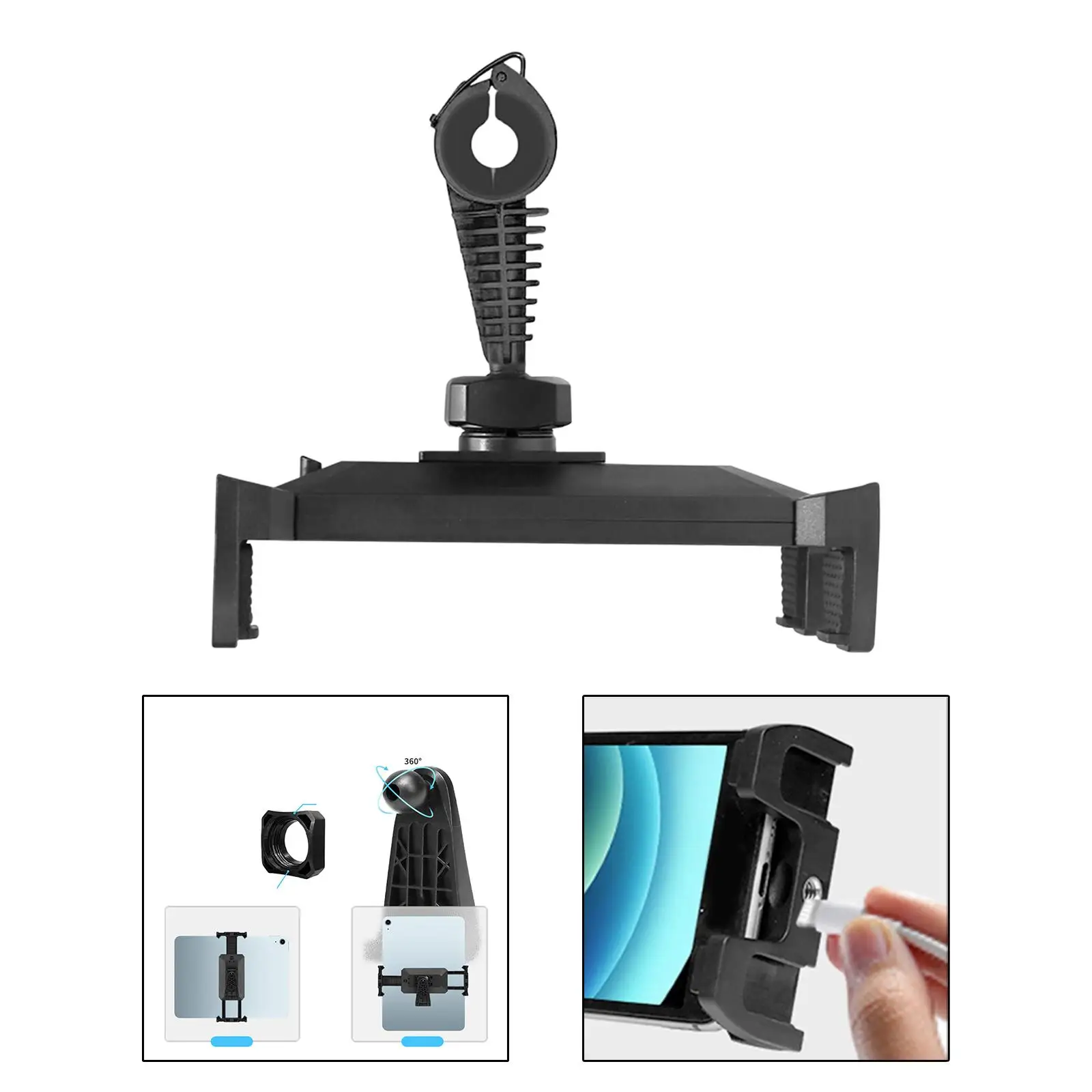 360 Rotation Tablet Clamp Mount Stand for Exercise Bicycle Compact Professional Easy to Mount & Position Instant Setup & Removal