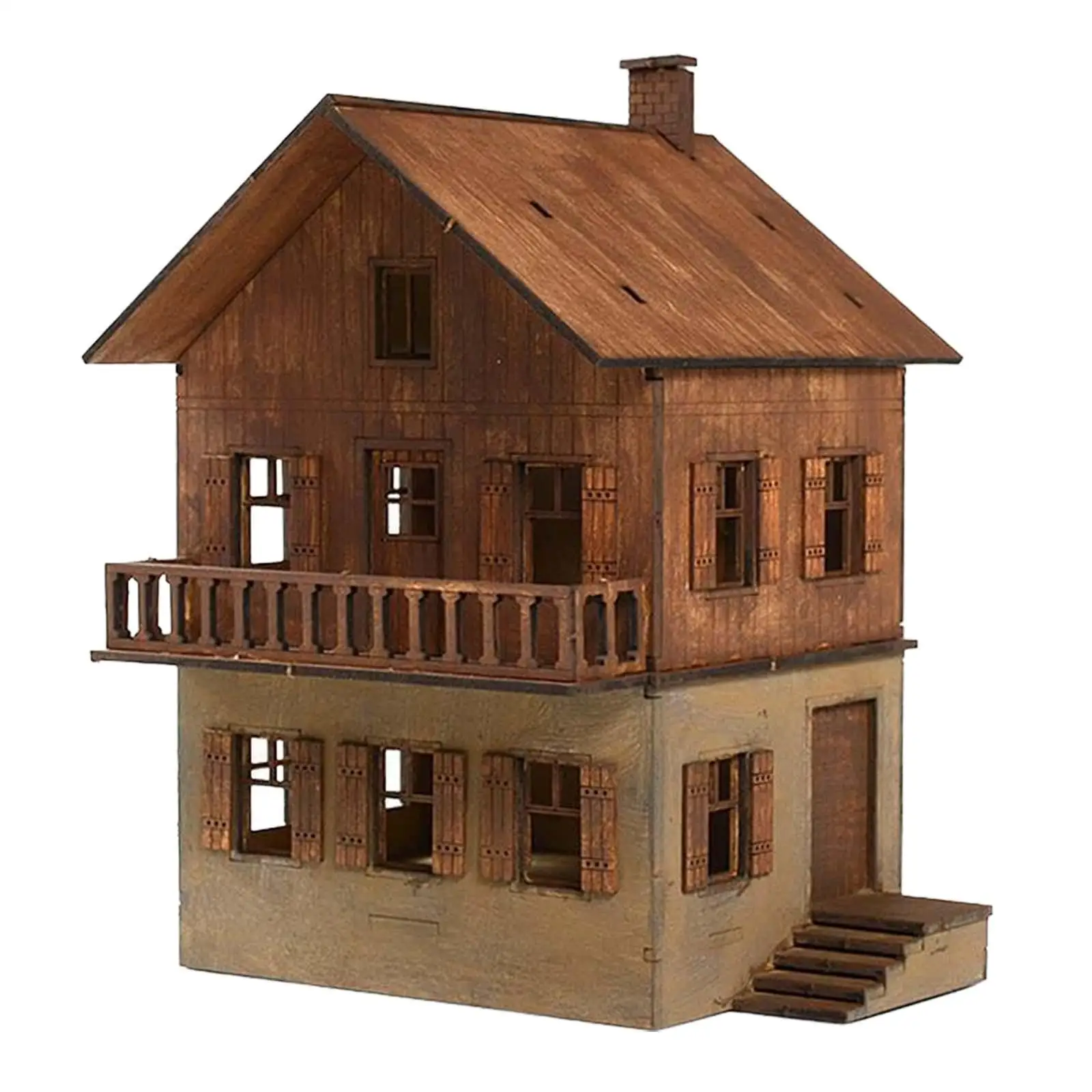 Wooden Model Kits House Handmade Wooden Puzzle Unpainted Buiilding Model Architecture Kits 1/72 Models House Sand Table Decor