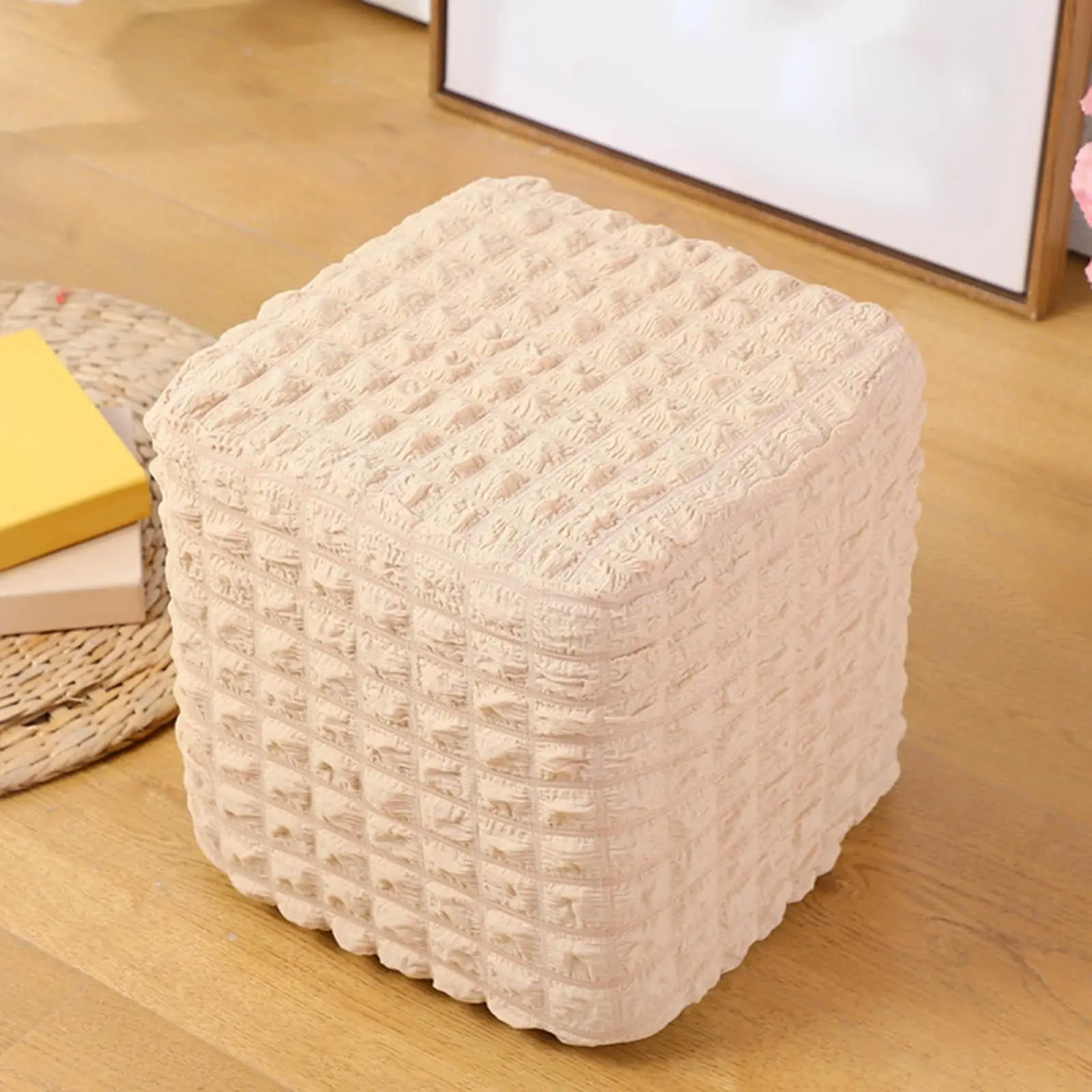Elastic Ottoman Cover Square Soft Removable Foot Rest Stool Covers Polyester Stool Covers for Office Home Bedroom Dining Room