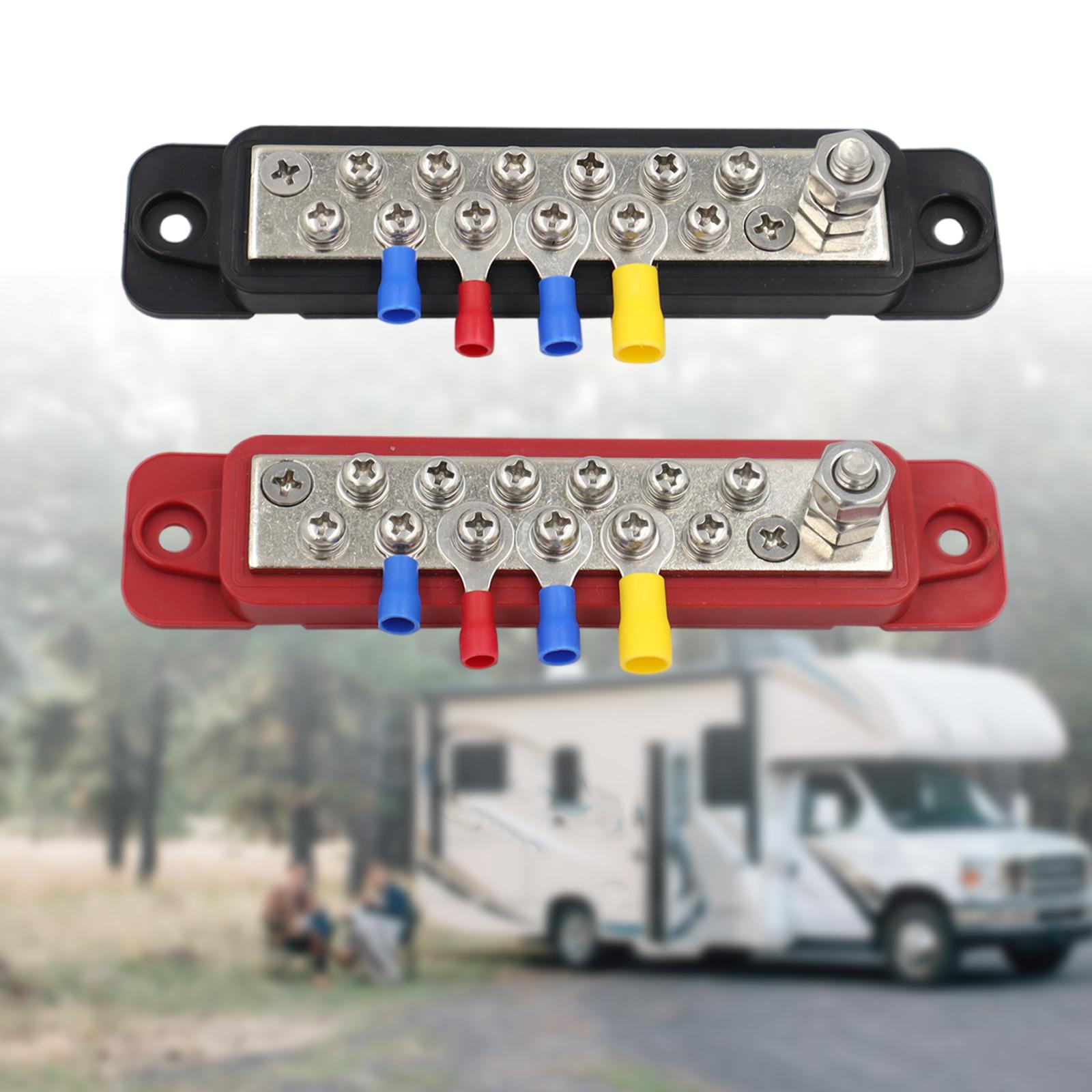 1 Pair 12 Terminal Power Distribution Block Red & Black 48V DC Buss Bar with Terminal