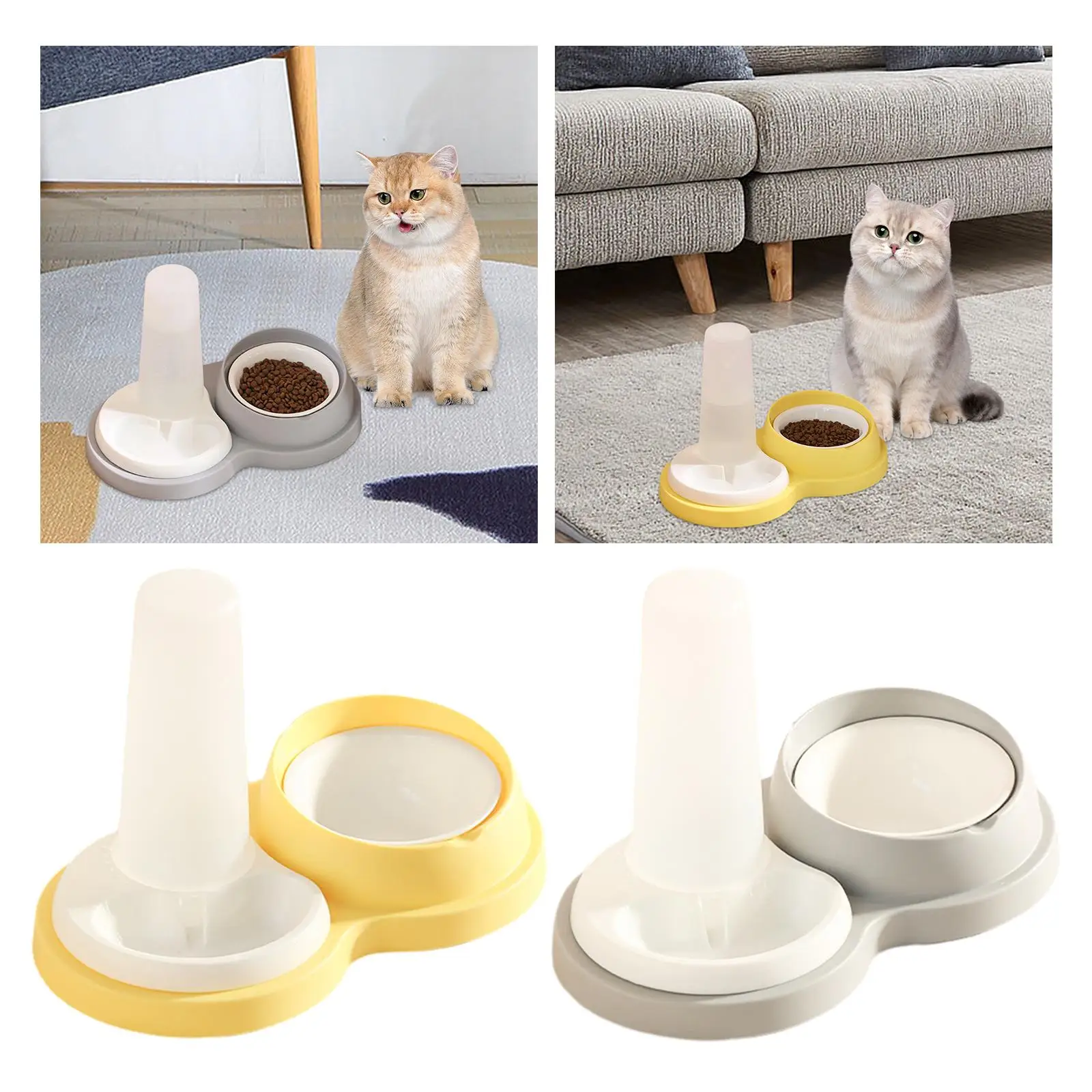 2 in 1 Cat Bowl Set with Automatic Waterer Bottle Raised Pet Feeding Bowls for Kitty Kitten Feeding Drinking Pets Accessories