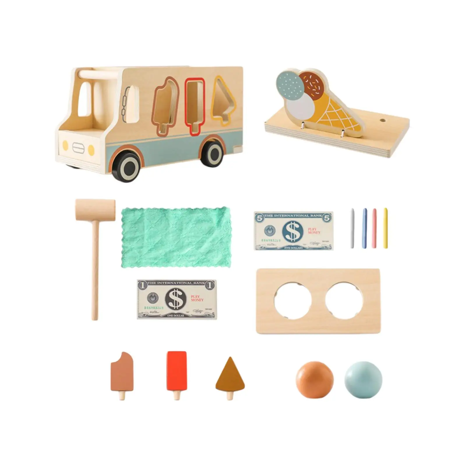 Wooden Ice Cream Toy Shop Montessori Role Play Toys Playset Kitchen Accessories for Toddlers Children 3 Year Old Girls Boys