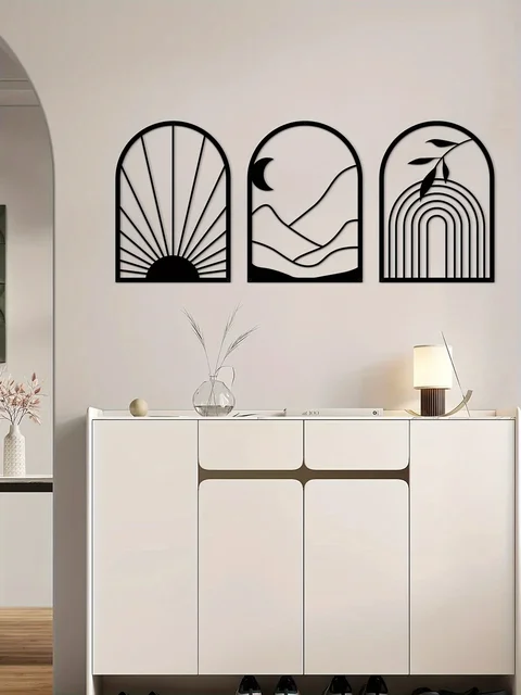 Decorazione Da Parete In Metallo Minimalista - Linea Singola Nero Per Interni Moderni 90x43 Cm - Foto 7