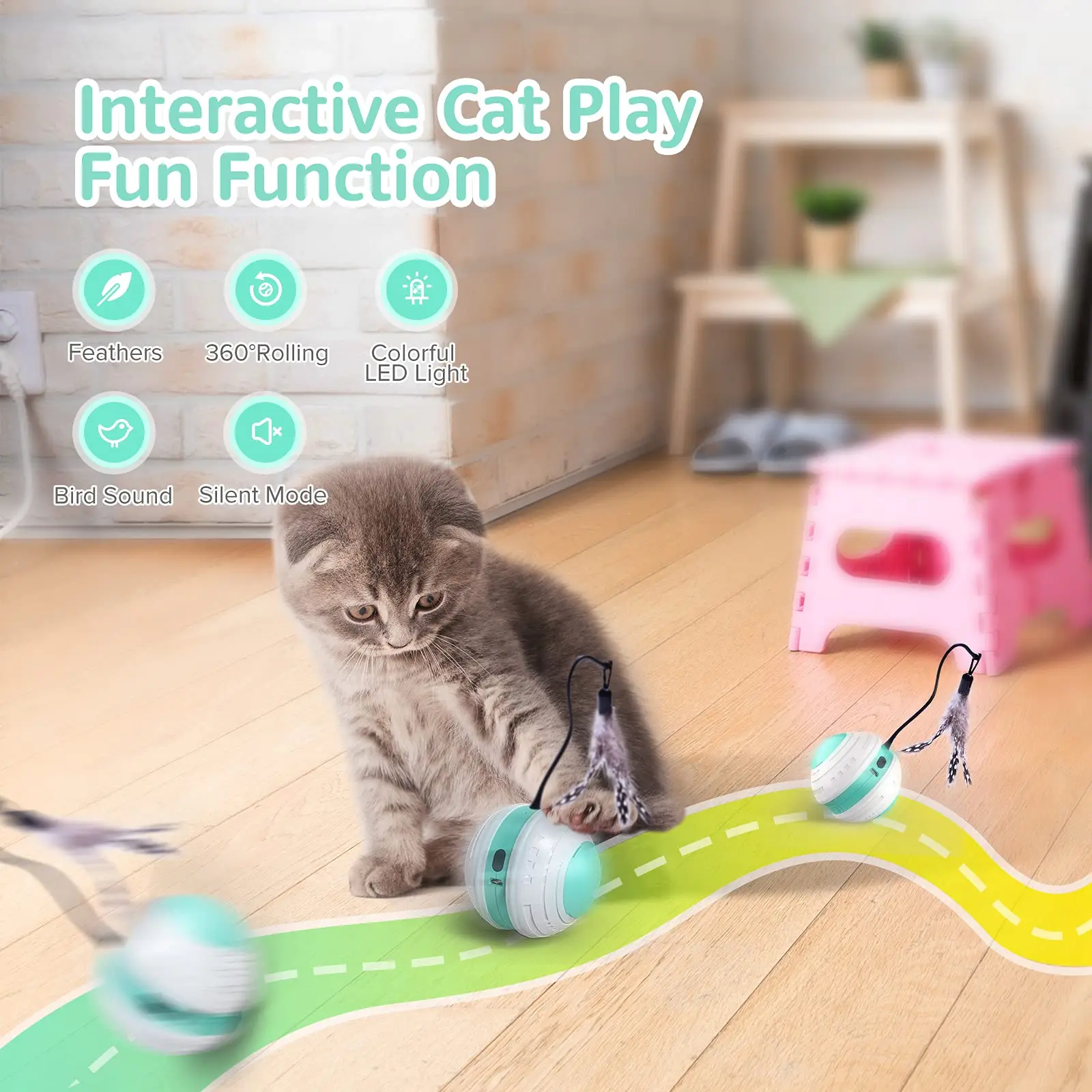 Smart Cat Ball Toys Bird Sound Interactive Cat Toys Automatic USB Charging 360 Degree Electric Cat Feather Funny Kitten Toys