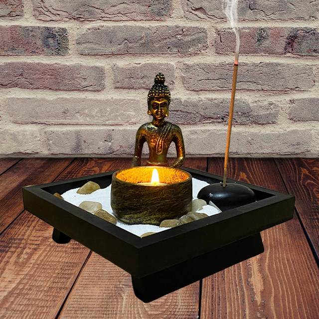 Resin Buddha Statue Incense Holder Tray Zen Garden with Tealight Candle  Holder Figurine for Meditation Desktop Decor - AliExpress