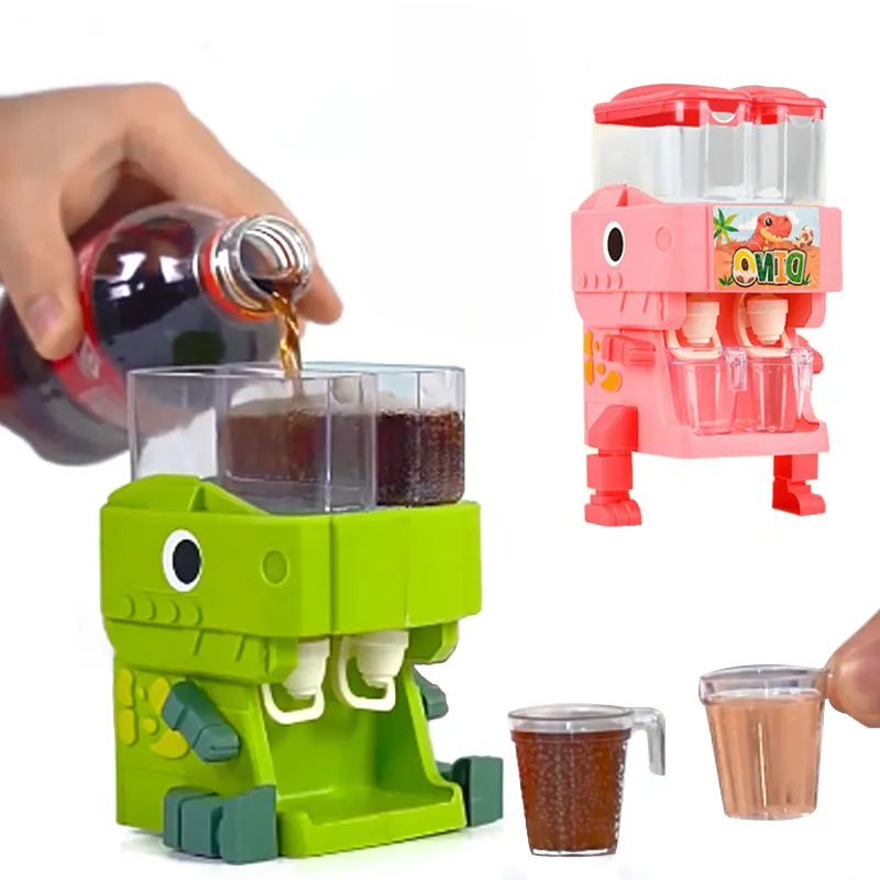 S302bab5b06d041cebe3e4fca4b6f4dd80 Children Dinosaur Dual Water Dispenser Toy with Cute Pink Blue Cold/Warm Water Juice Drinking Fountain Simulation Kitchen Toys