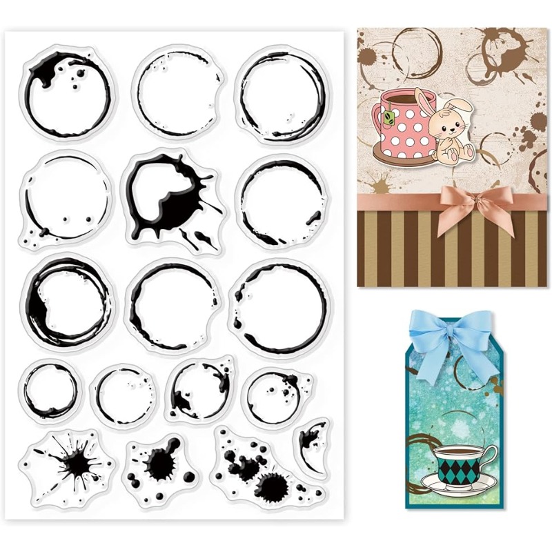 Description Picture 2 of item1Sheet Tea Stains Clear Stamp Coffee Stains Background Transparent Silicone Stamp Spill for Scrapbook Card Making 4.3 x 6.3 Inch