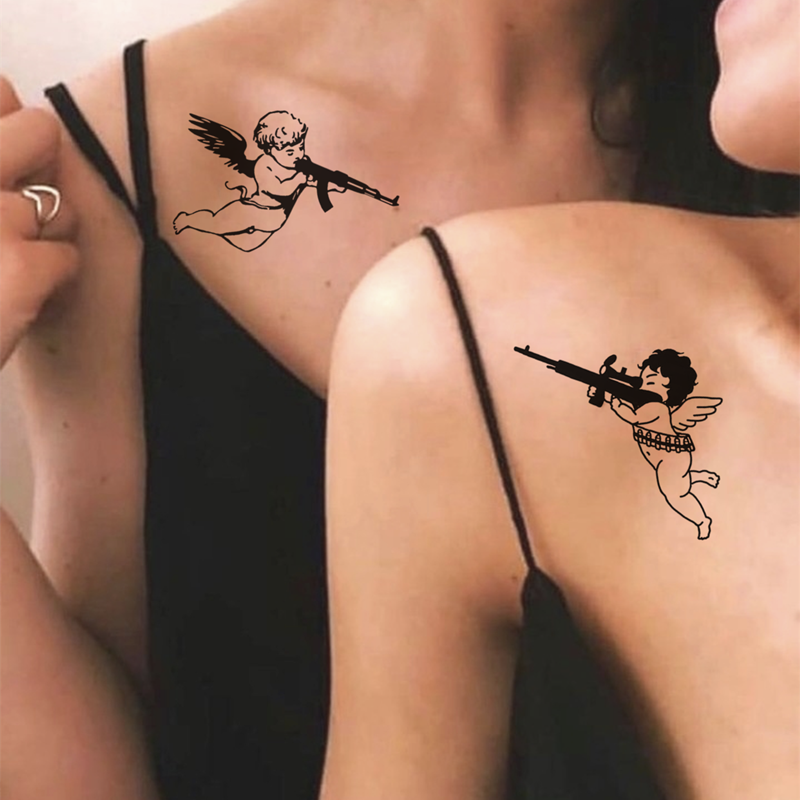 Best of Waterproof Temporary Tattoo Stickers Love Angel Cupid Gun Tattoo Flash Tattoo Shoulder Clavicle Female Male Reviews & Tips