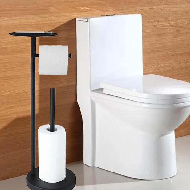 Toilet Paper Holder Free Standing - Toilet Paper Holder Stand with Storage  Shelf, Black Toilet Paper Holder with Toilet Brush, Bathroom Toilet Paper